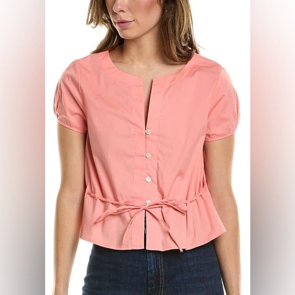 STAUD Jules Structured Peplum Top in Grapefruit - NEW NWT